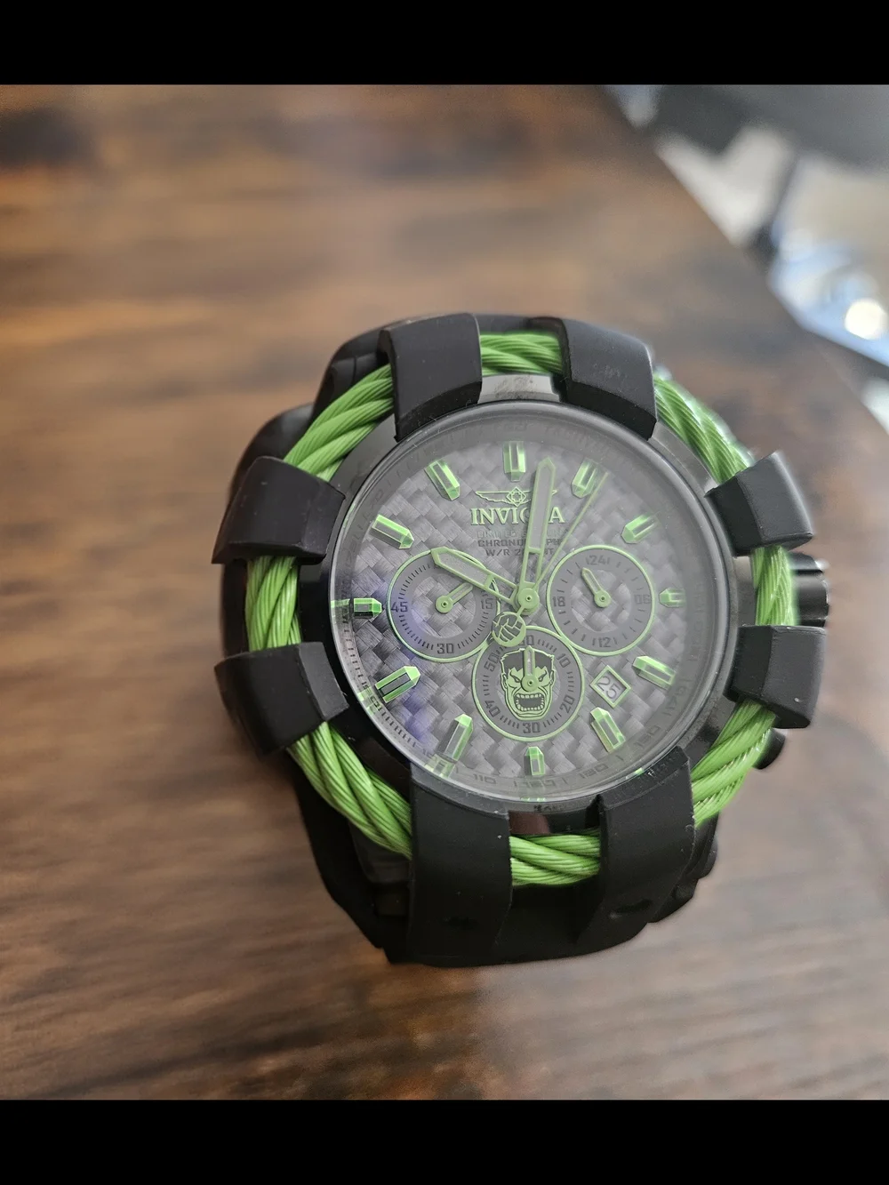 Invicta Men’s Black and Green Chronograph Cable Watch